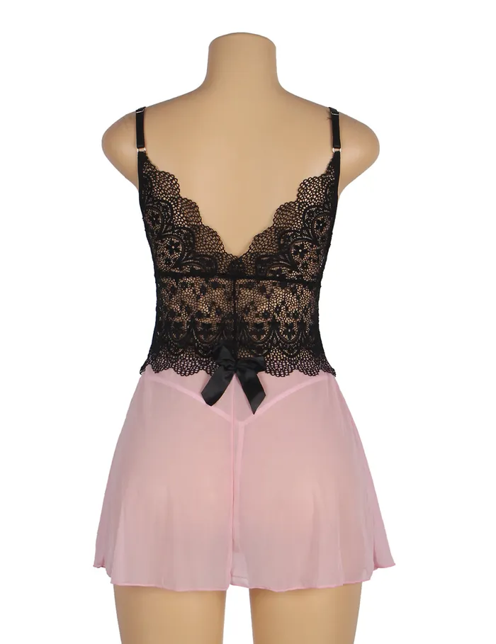 Female Sex Toys FRISKY BUSINESS SG Babydoll 2 Pcs V Neck Lace Stitching Strap with Flower Sleepwear