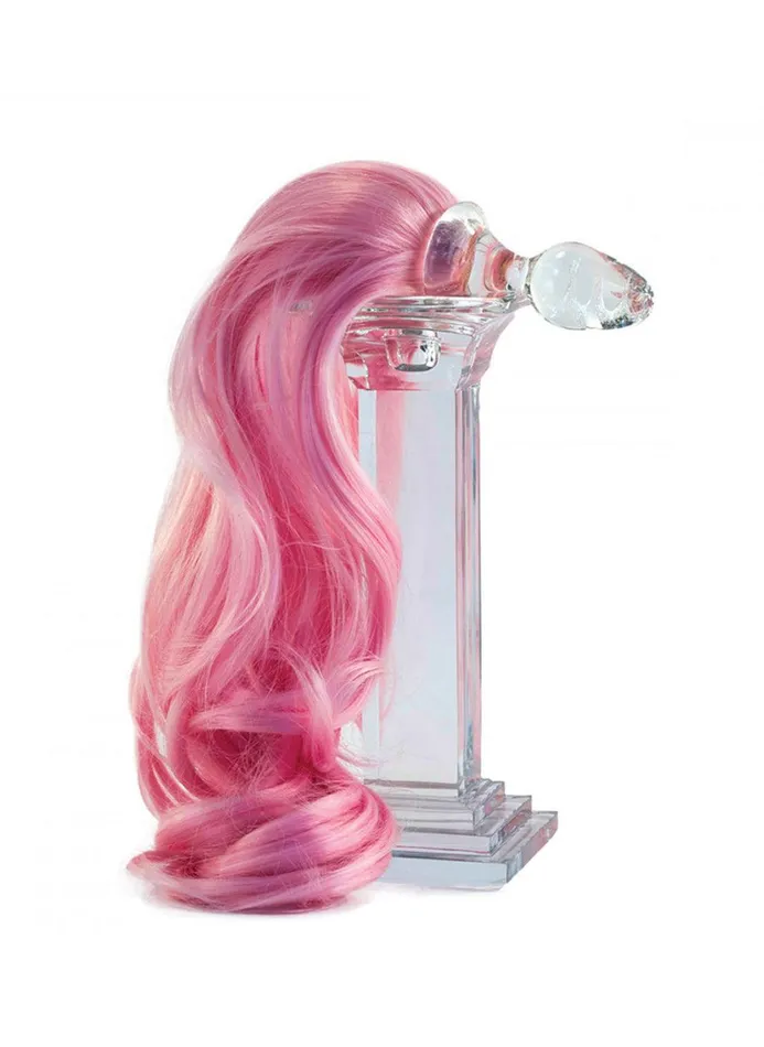 Pink Detachable Ponytail Glass Butt Plug Crystal Delights Anal